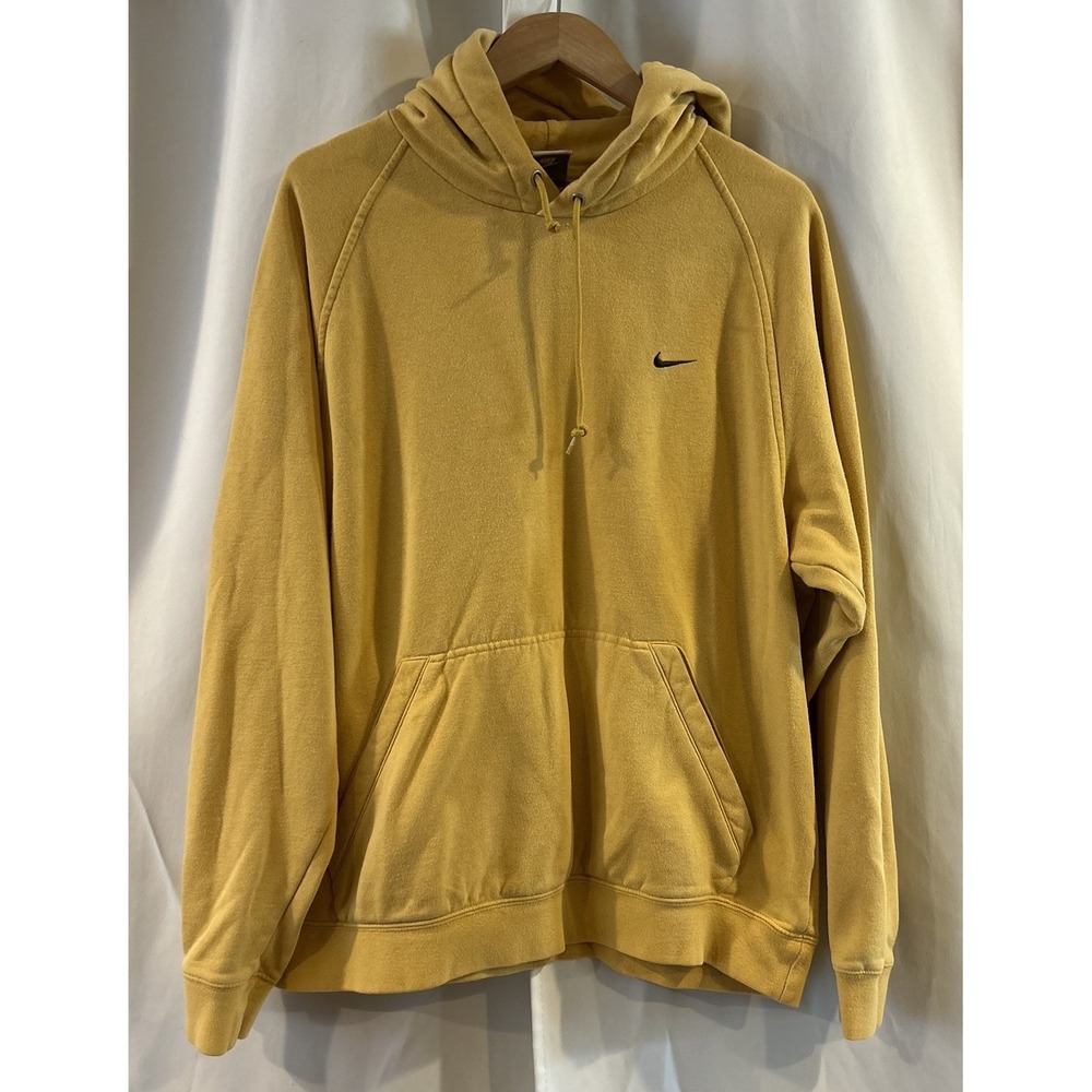 Vintage Y2K Nike Swoosh Logo Yellow Gold Pullover Hoodie Sweatshirt‎ - Men's L
